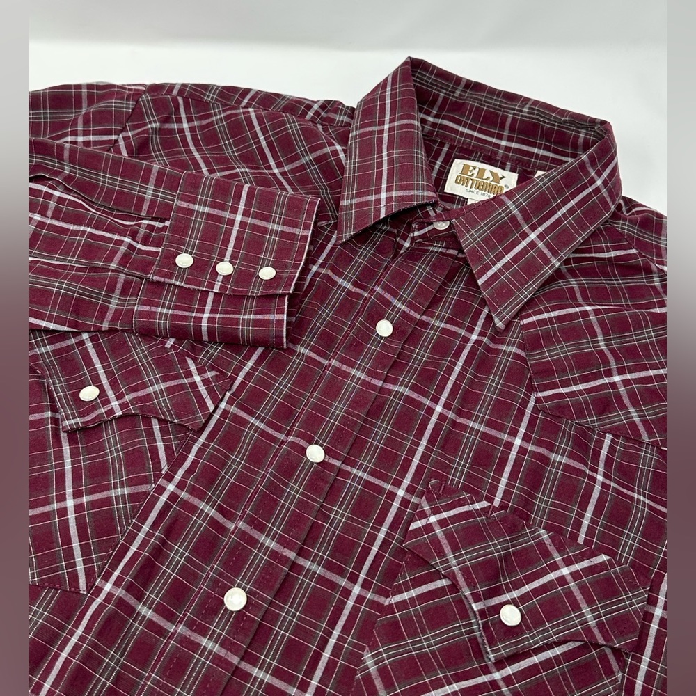 Ely Cattleman Shirt Mens Sz L Purple/Gray Plaid Long Sleeve Pearl Snap Western
